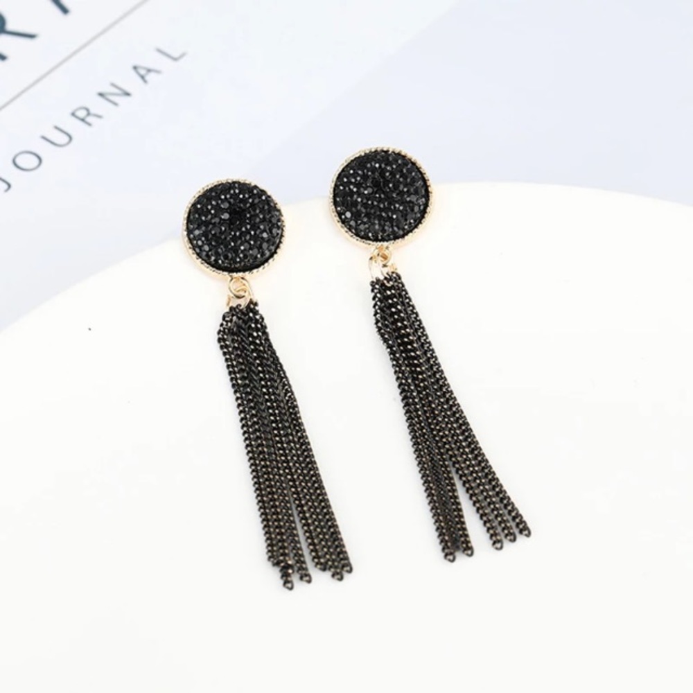 black crushed crystal gold earrings - Picture 7 of 10